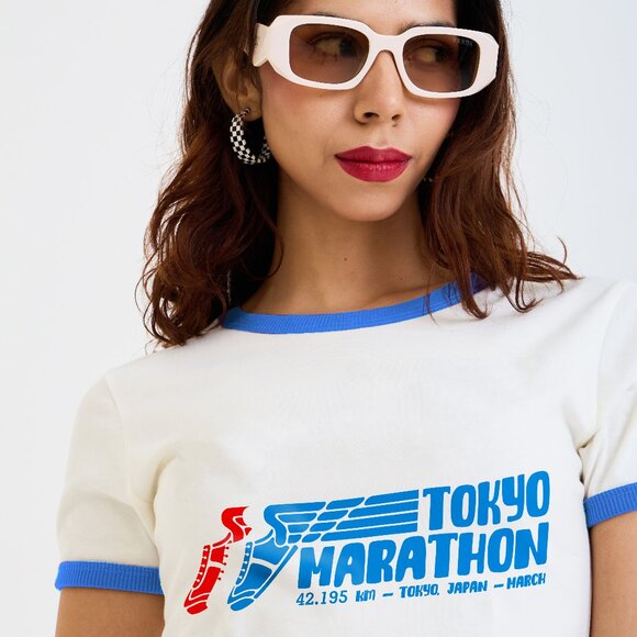 Womens Fitted Tokyo Marathon Retro Vintage Inspired Look T shirt 80s Retro Tee - Picture 3 of 6